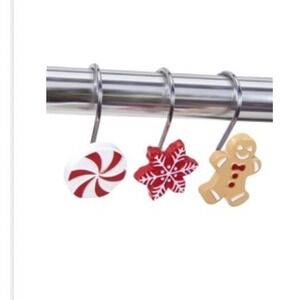 Estmy Christmas Gingerbread Peppermint Snowflake Shower Curtain Hooks Set 12pc